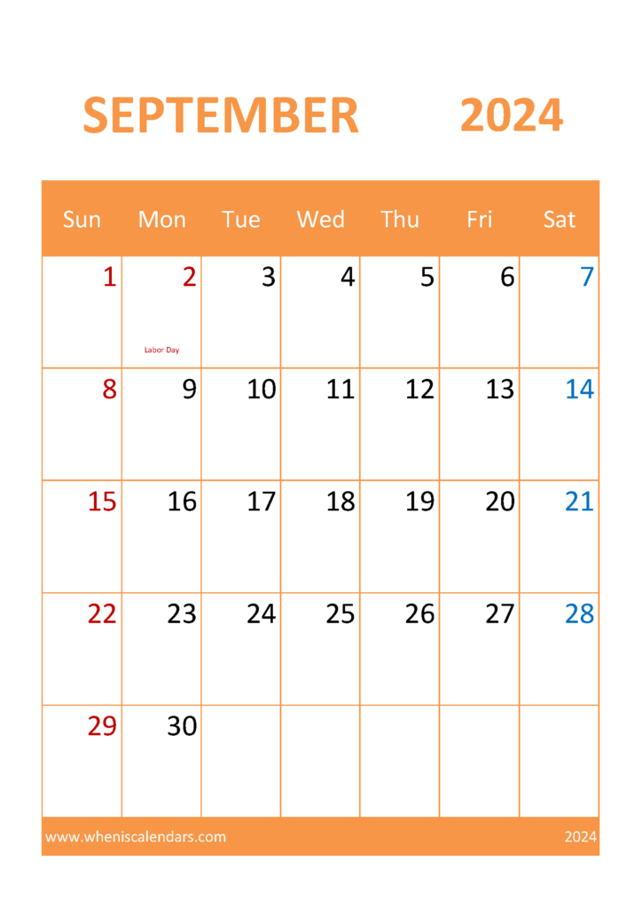 Download Blank September 2024 Calendar Printable A4 Vertical 94056