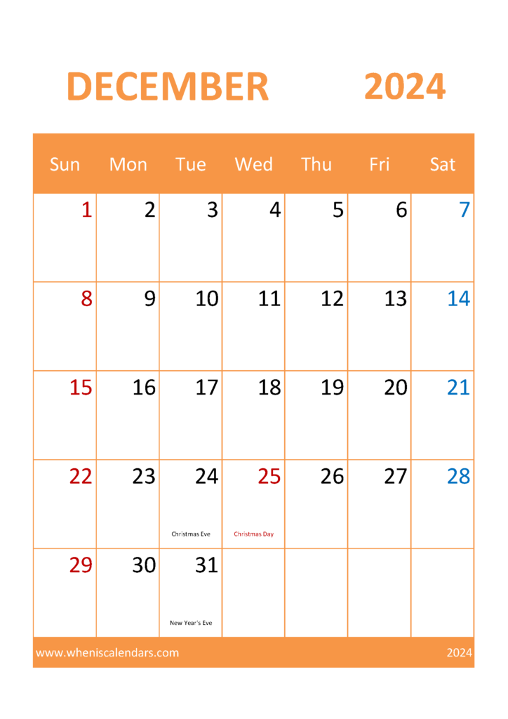 Download Blank December 2024 Calendar Printable A4 Vertical 124056