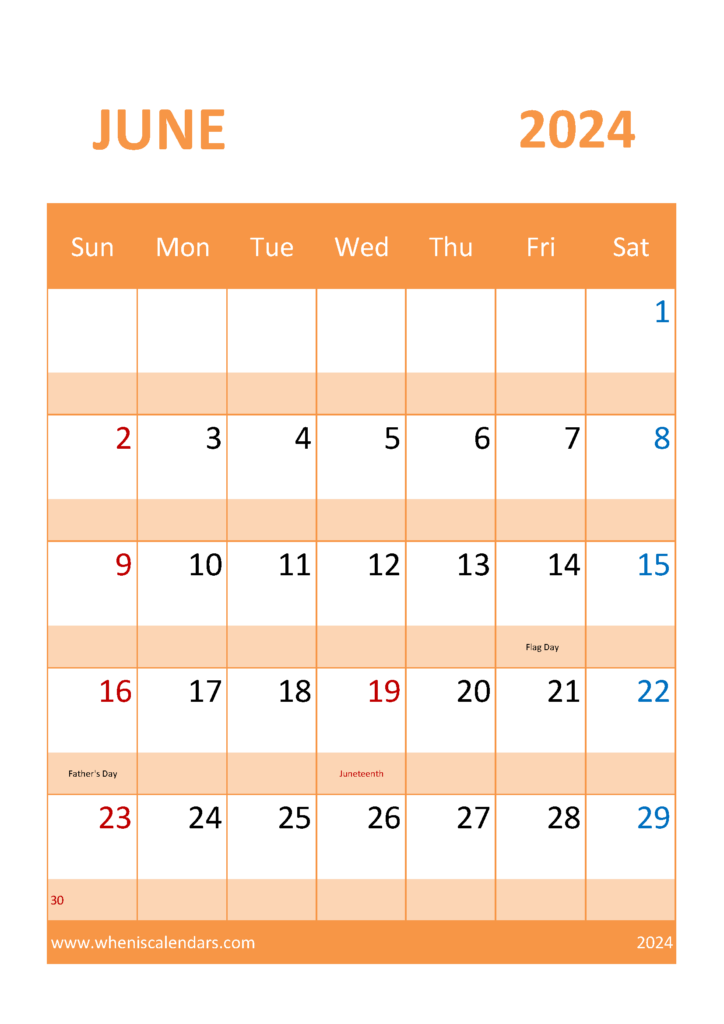 Download Free June 2024 Printable Calendar A4 Vertical 64057