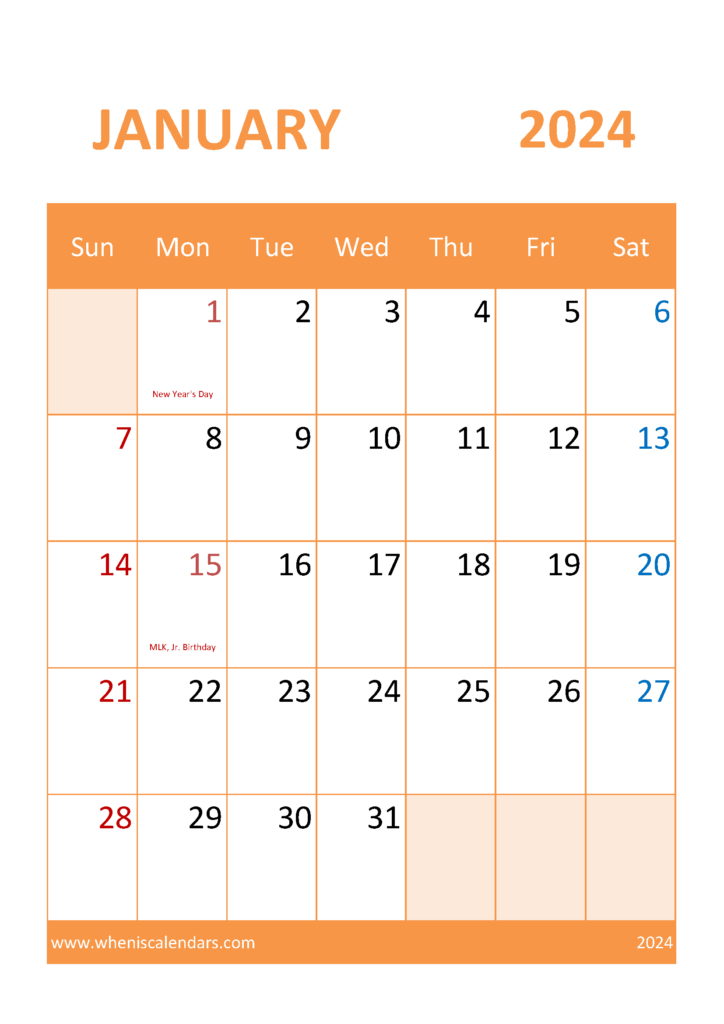 Download Free Printable Calendar Jan 2024 A4 Vertical J4058