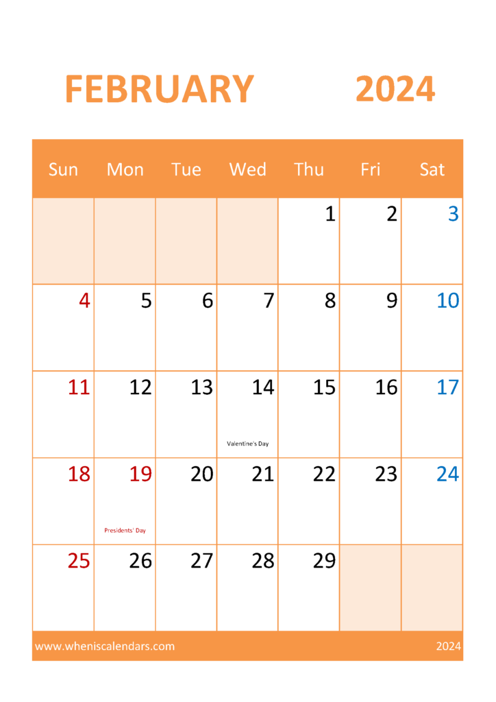 Download Free Printable Calendar Feb 2024 A4 Vertical 24058