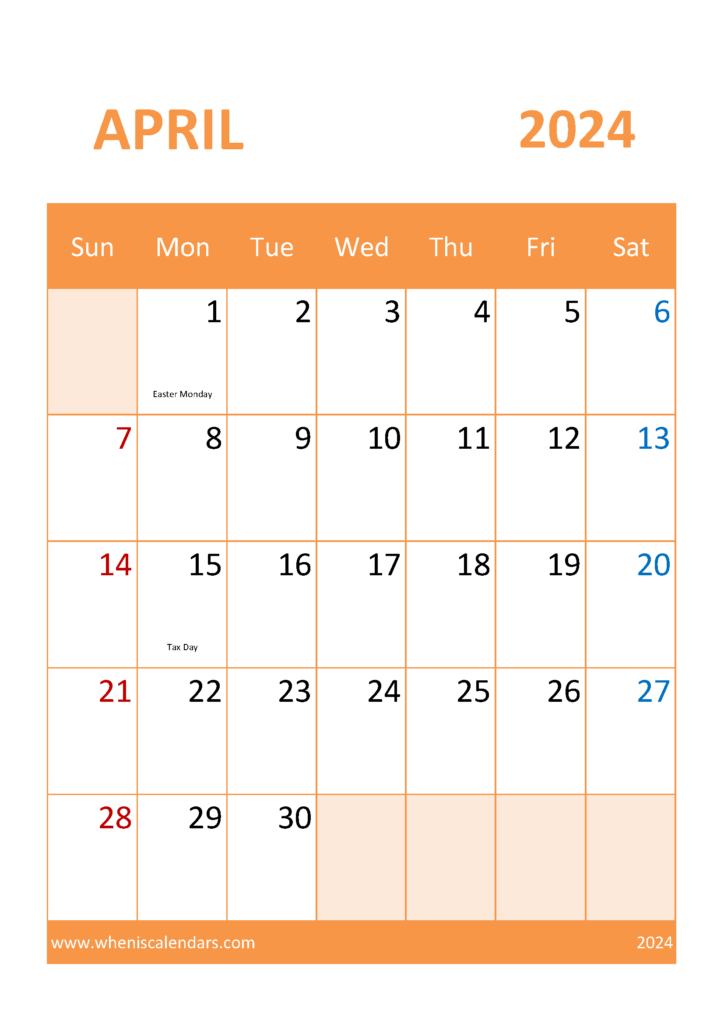 Download Free Printable Calendar Apr 2024 A4 Vertical 44058