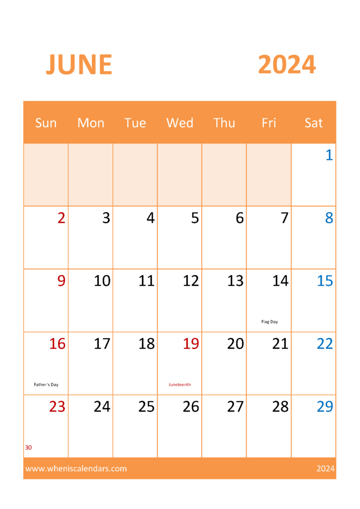 Download Free Printable Calendar Jun 2024 A4 Vertical 64058