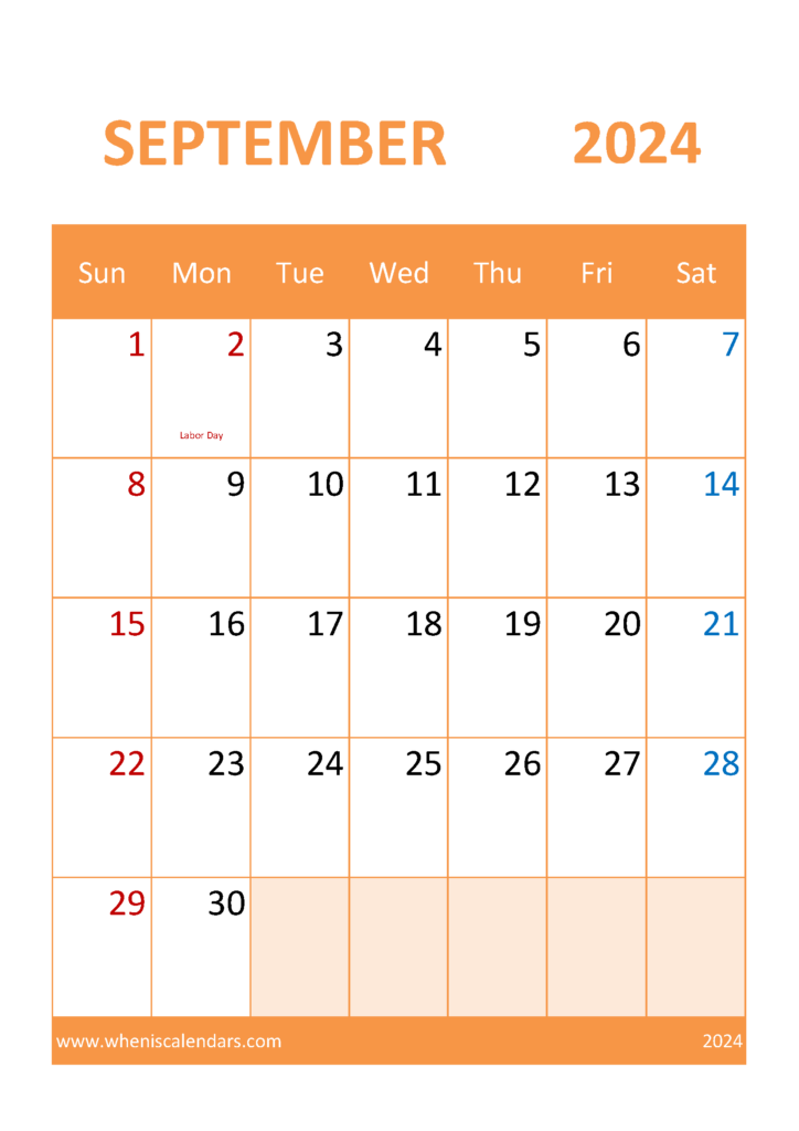 Download Free Printable Calendar Sept 2024 A4 Vertical 94058