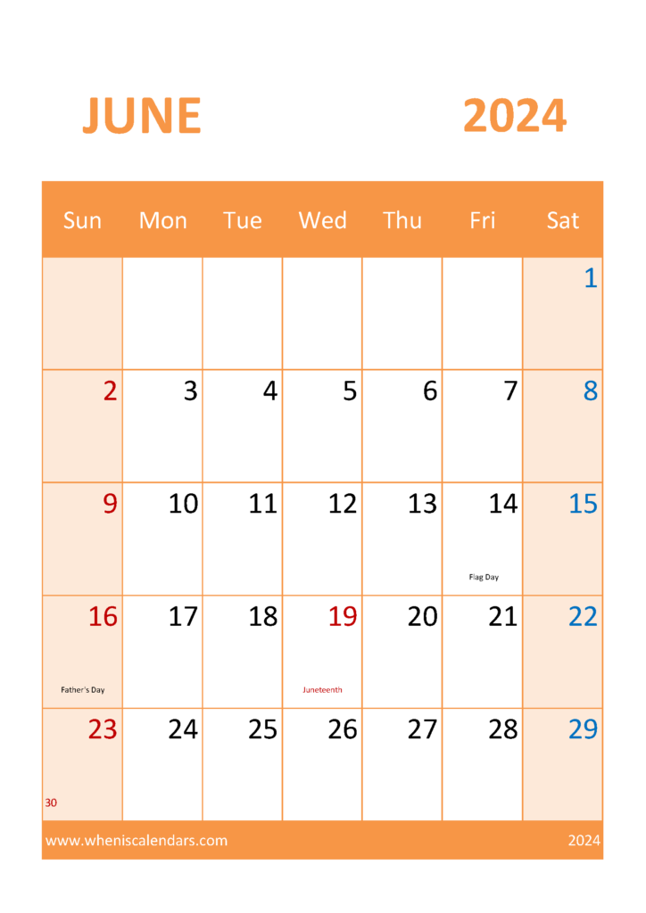 Download June 2024 Calendar bank Holidays A4 Vertical 64059