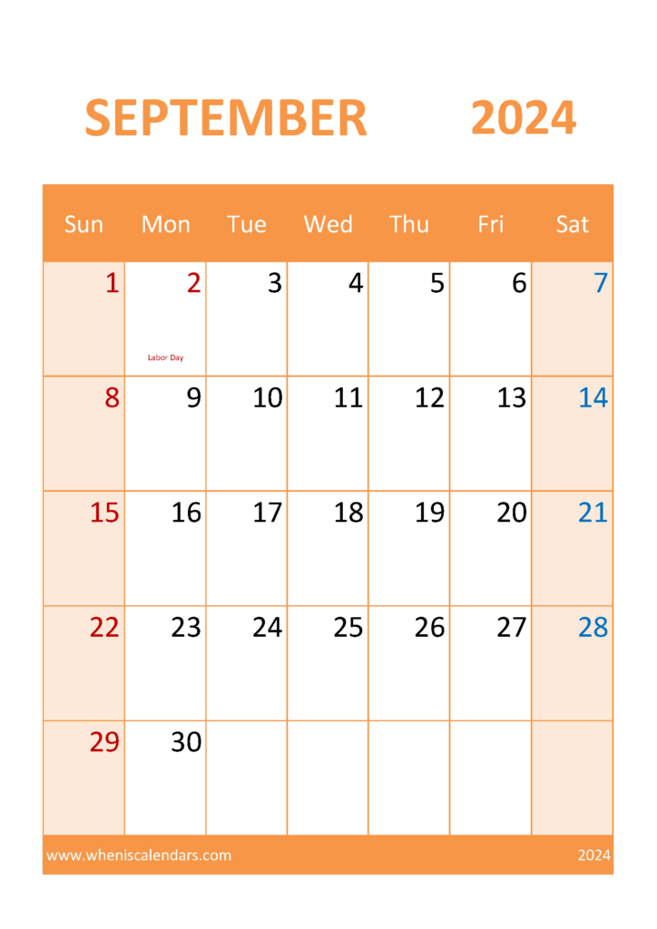 Download September 2024 Calendar bank Holidays A4 Vertical 94059
