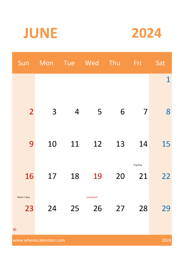 Download Blank June Calendar 2024 A4 Vertical 64060