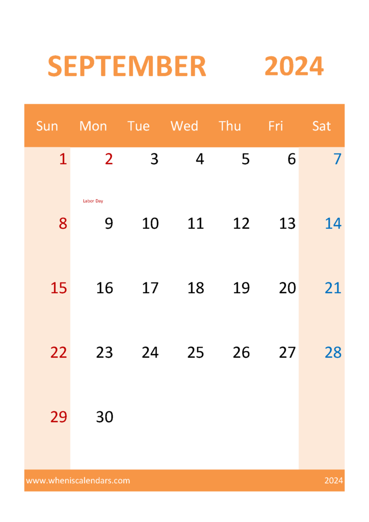 Download Blank September Calendar 2024 A4 Vertical 94060