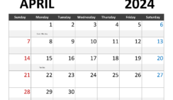 Printable Calendar April2024 A4342