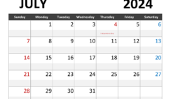 Printable Calendar July2024 J7342