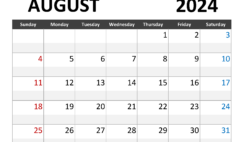 Printable Calendar August2024 A8342