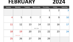 Printable February 2024 Calendar with lines F2343