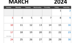 Printable March 2024 Calendar with lines M3343