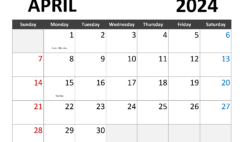 Printable April 2024 Calendar with lines A4343