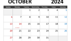 Printable October 2024 Calendar with lines O1343
