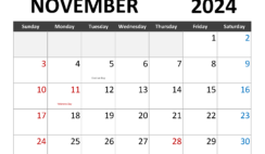 Printable November 2024 Calendar with lines N1343