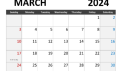 Blank Calendar for Mar 2024 M3344