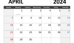 Blank Calendar for Apr 2024 A4344