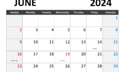 Blank Calendar for Jun 2024 J6344