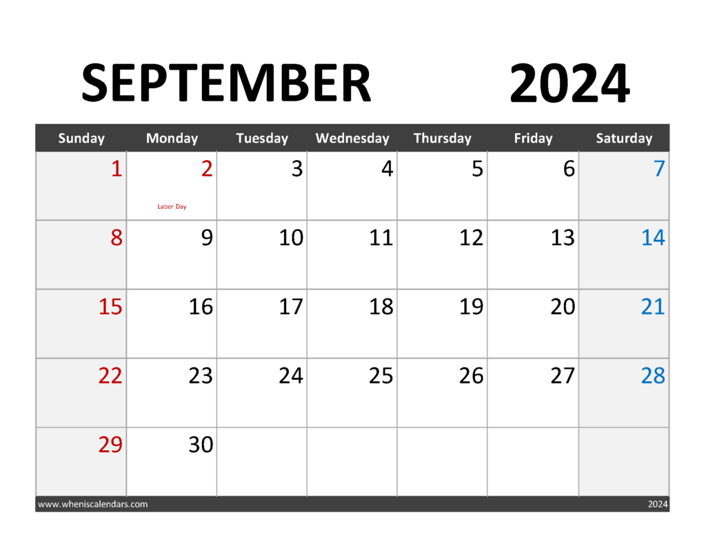 Download editable Calendar September 2024 Letter Horizontal 94064