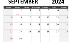 Blank Calendar for Sept 2024 S9344