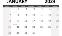 Download Blank January 2024 Calendar Free Printable Letter Horizontal J4065