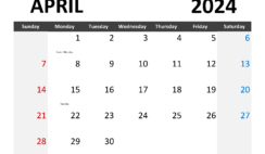 Free downloadable Calendar April 2024 A4345