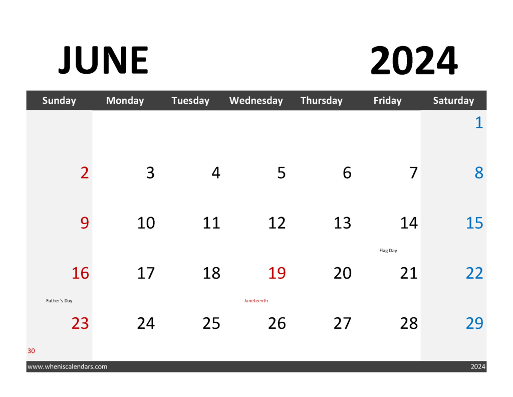 Download Blank June 2024 Calendar Free Printable Letter Horizontal 64065