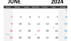 Free downloadable Calendar June 2024 J6345