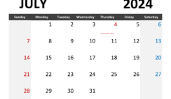 Free downloadable Calendar July 2024 J7345