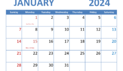 Download January 2024 Calendar Blank Letter Horizontal J4066