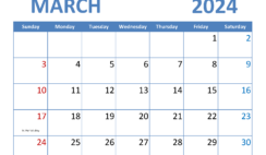 Free 2024 March Printable Calendar M3346