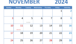 Free 2024 November Printable Calendar N1346