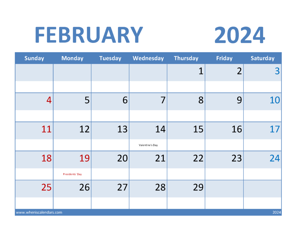 Download Blank Feb 2024 Calendar Letter Horizontal 24067