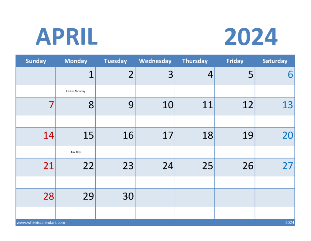 Download Blank Apr 2024 Calendar Letter Horizontal 44067