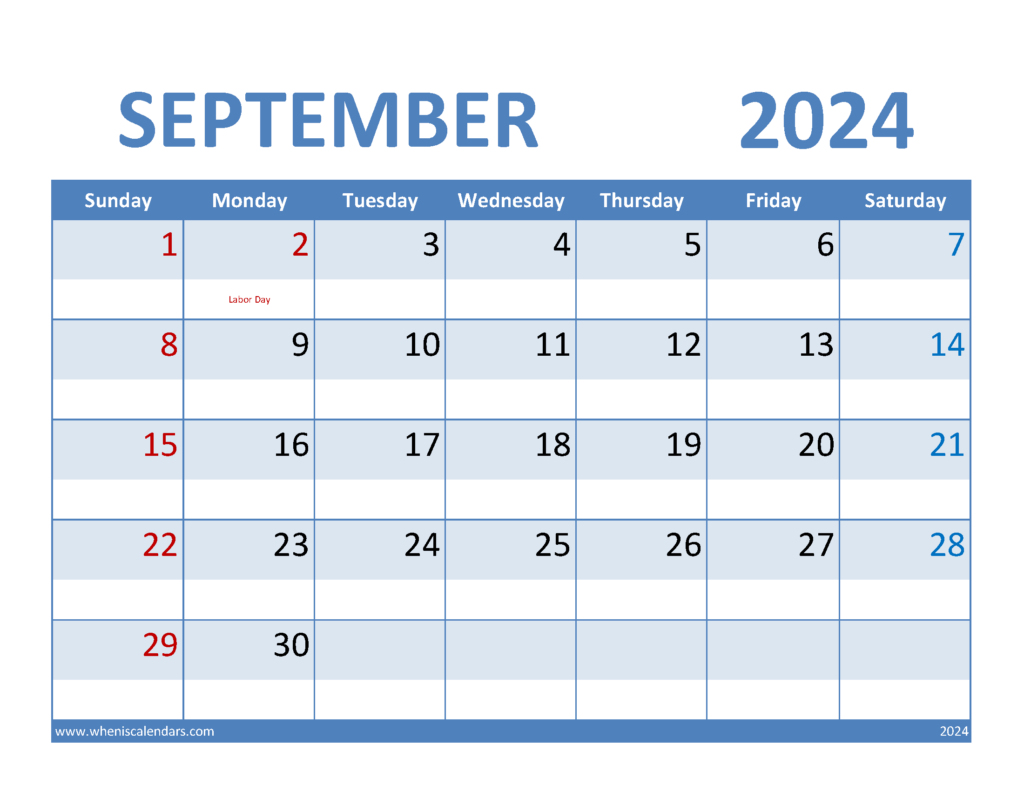 Download Blank Sept 2024 Calendar Letter Horizontal 94067