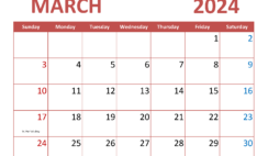 2024 March Blank Calendar Printable M3351