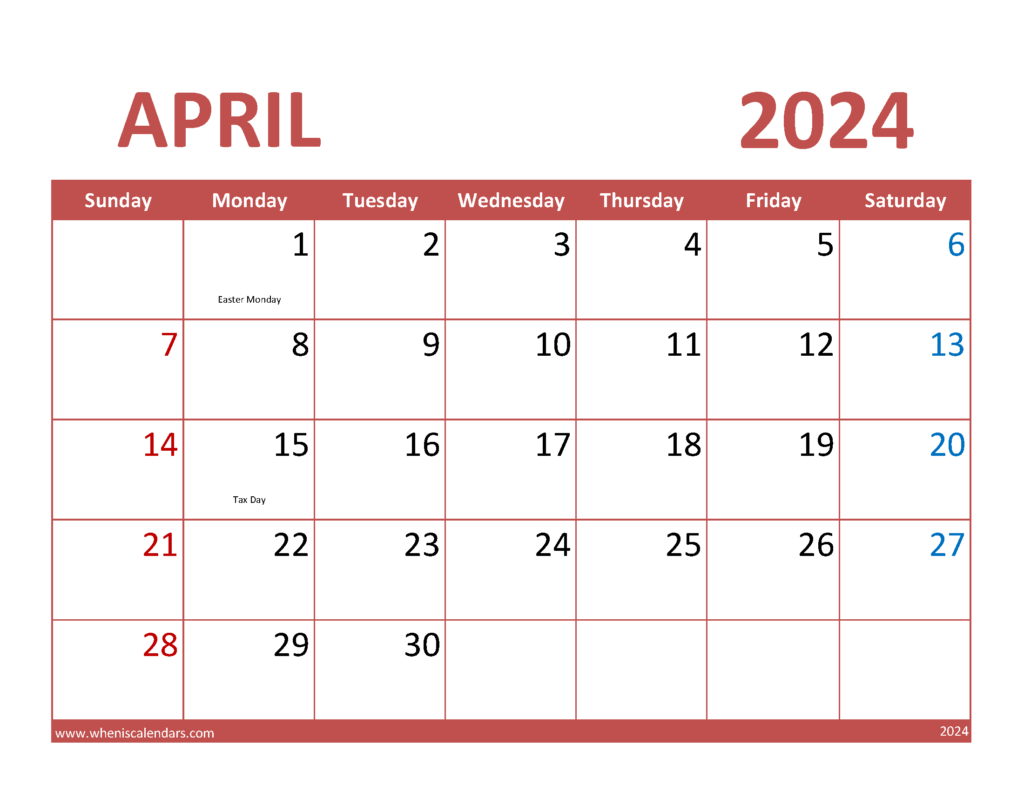 Download Free Printable Apr 2024 Calendar Letter Horizontal 44071