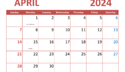 2024 April Blank Calendar Printable A4351