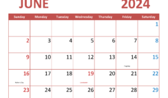 2024 June Blank Calendar Printable J6351