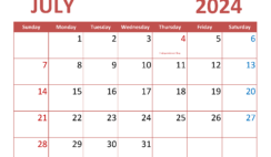 2024 July Blank Calendar Printable J7351