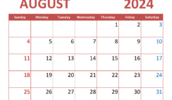 2024 August Blank Calendar Printable A8351