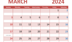 Calendar Mar 2024 Free Printable M3352