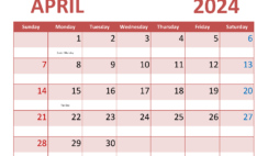 Calendar Apr 2024 Free Printable A4352
