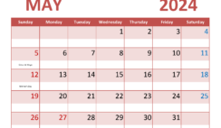 Calendar May 2024 Free Printable M5352