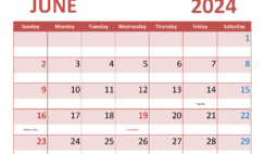 Calendar Jun 2024 Free Printable J6352