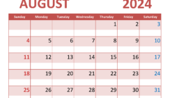 Calendar Aug 2024 Free Printable A8352