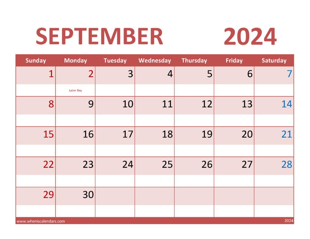 Download Free Printable Calendar for September 2024 Letter Horizontal 94072