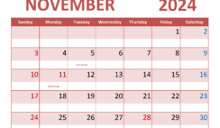 Calendar Nov 2024 Free Printable N1352