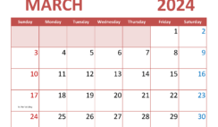 March 2024 Calendar Free Template M3353